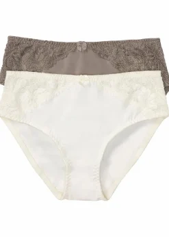 bonprix Wäsche·Höschen|Nachhaltigere Materialien^Maxislip mit Spitze (2er Pack) creme+taupe