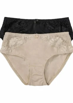 bonprix Nachhaltigere Materialien|Höschen^Maxislip mit Spitze (2er Pack) kreidebeige+schwarz