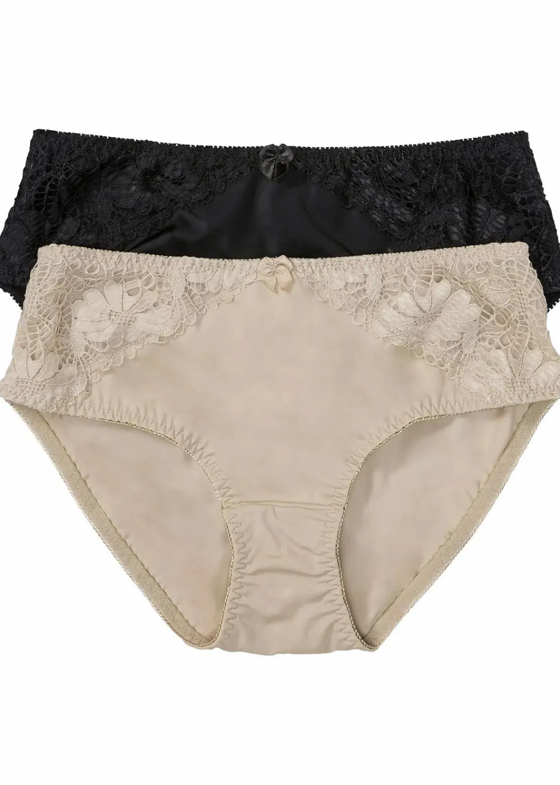 bonprix Nachhaltigere Materialien|Höschen^Maxislip mit Spitze (2er Pack) kreidebeige+schwarz