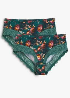 bonprix Wäsche·Dessous|Wäsche·Höschen^Maxislip mit zarter Spitze (2er Pack) mattgrün geblümt