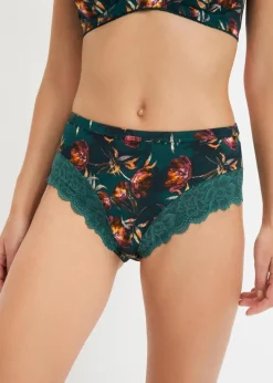 bonprix Wäsche·Dessous|Wäsche·Höschen^Maxislip mit zarter Spitze (2er Pack) mattgrün geblümt