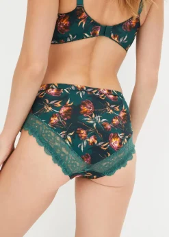 bonprix Wäsche·Dessous|Wäsche·Höschen^Maxislip mit zarter Spitze (2er Pack) mattgrün geblümt