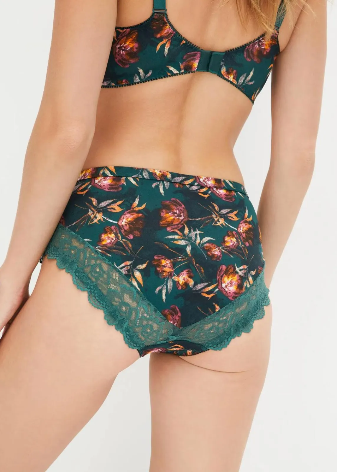 bonprix Wäsche·Dessous|Wäsche·Höschen^Maxislip mit zarter Spitze (2er Pack) mattgrün geblümt