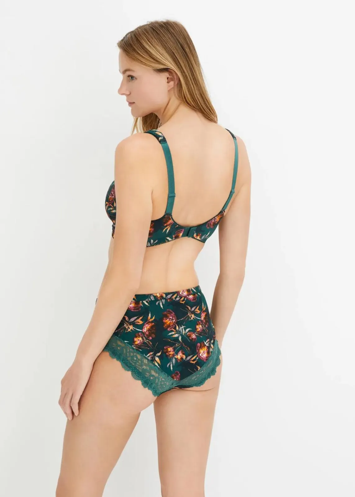 bonprix Wäsche·Dessous|Wäsche·Höschen^Maxislip mit zarter Spitze (2er Pack) mattgrün geblümt