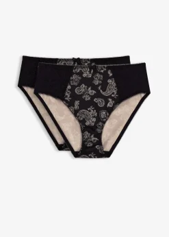 bonprix Wäsche·Dessous|Wäsche·Höschen^Maxislip mit zarter Spitze (2er Pack) schwarz paisley