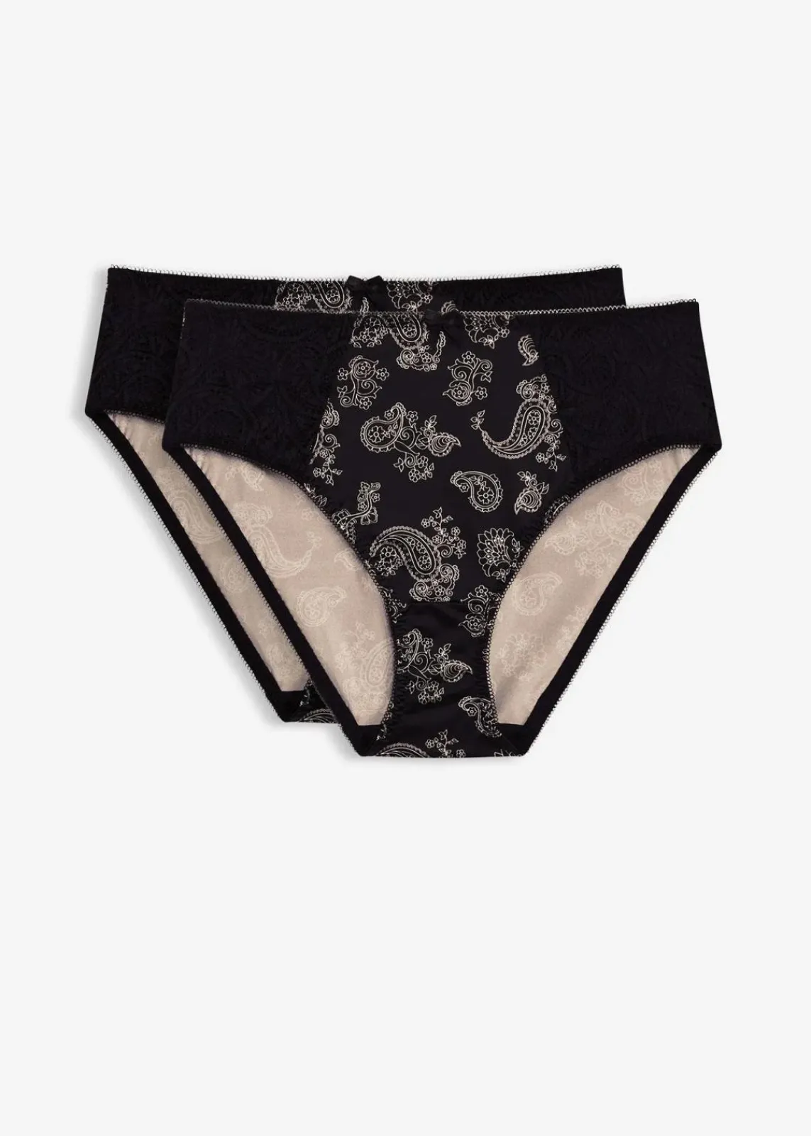 bonprix Wäsche·Dessous|Wäsche·Höschen^Maxislip mit zarter Spitze (2er Pack) schwarz paisley