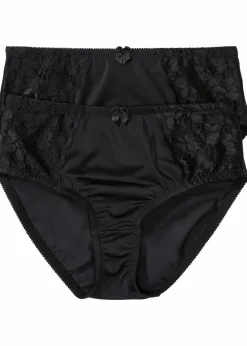 bonprix Nachhaltigere Materialien|Höschen^Maxislip mit zarter Spitze (2er Pack) schwarz+schwarz