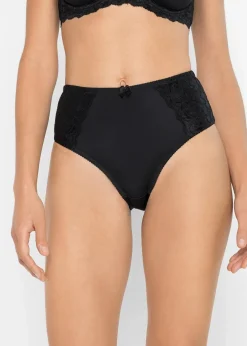 bonprix Nachhaltigere Materialien|Höschen^Maxislip mit zarter Spitze (2er Pack) schwarz+schwarz