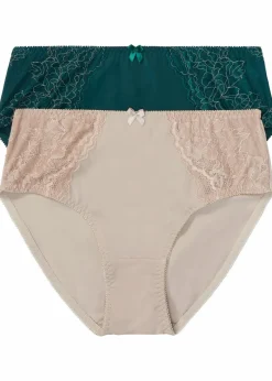 bonprix Wäsche·Dessous|Wäsche·Höschen^Maxislip mit zarter Spitze (2er Pack) tiefgrün+naturstein