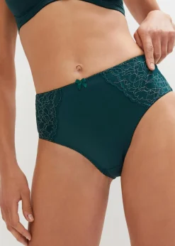 bonprix Wäsche·Dessous|Wäsche·Höschen^Maxislip mit zarter Spitze (2er Pack) tiefgrün+naturstein