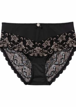 bonprix Wäsche·Dessous|Wäsche·Höschen^Maxislip mit zarter Spitze schwarz/kreidebeige