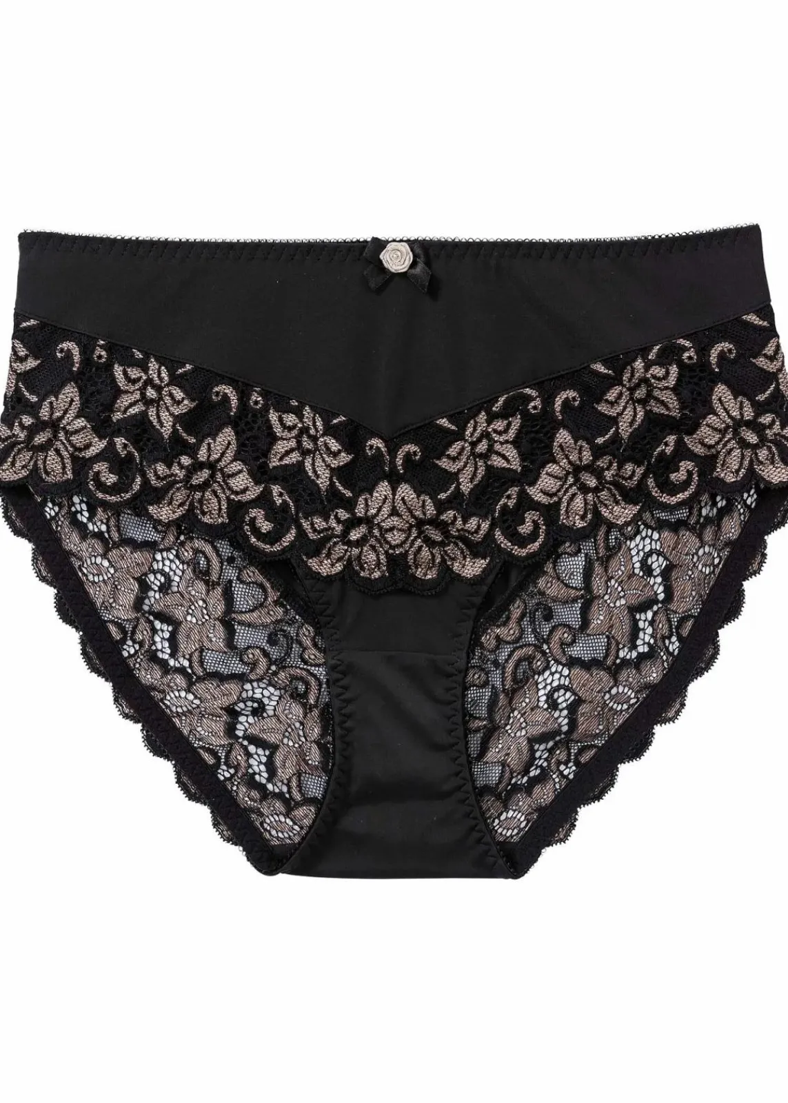 bonprix Wäsche·Dessous|Wäsche·Höschen^Maxislip mit zarter Spitze schwarz/kreidebeige