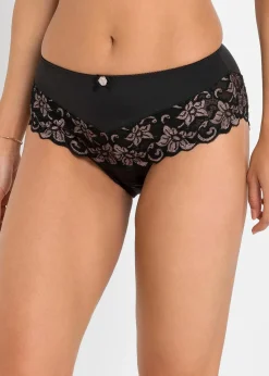 bonprix Wäsche·Dessous|Wäsche·Höschen^Maxislip mit zarter Spitze schwarz/kreidebeige