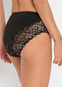 bonprix Wäsche·Dessous|Wäsche·Höschen^Maxislip mit zarter Spitze schwarz/kreidebeige