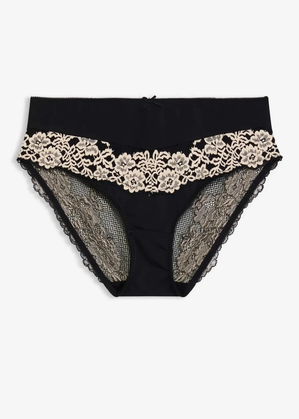 bonprix Wäsche·Dessous|Wäsche·Höschen^Maxislip mit zarter Spitze schwarz/wollweiß