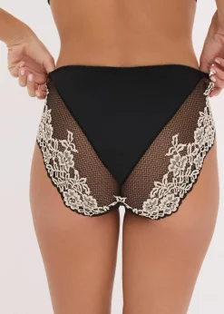 bonprix Wäsche·Dessous|Wäsche·Höschen^Maxislip mit zarter Spitze schwarz/wollweiß