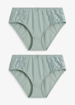bonprix Nachhaltigere Materialien|Höschen^Maxislip mit zarter Spitze (2er Pack) graugrün