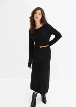 bonprix Bekleidung·Umstandsmode|Bekleidung·Pullover & Strickjacken^Maxi-Strickkleid aus Viskose-Mix schwarz