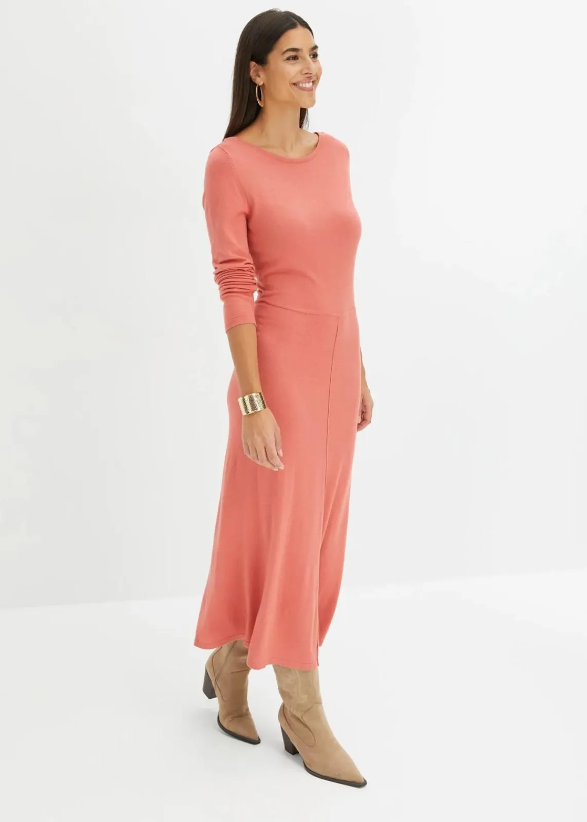 bonprix Kleider|Strickmode^Maxi-Strickkleid aus Viskose-Mix rhabarber