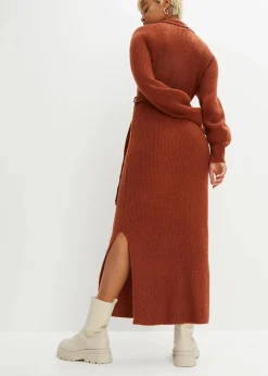 bonprix Bekleidung·Umstandsmode|Strickmode^Maxi-Strickkleid mit Gürtel (2-tlg. Set) braun