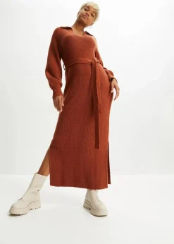 bonprix Bekleidung·Umstandsmode|Strickmode^Maxi-Strickkleid mit Gürtel (2-tlg. Set) braun