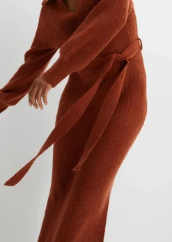 bonprix Bekleidung·Umstandsmode|Strickmode^Maxi-Strickkleid mit Gürtel (2-tlg. Set) braun