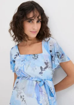 bonprix Bekleidung·Blazer|Umstandsmode^Maxi-Umstandskleid aus zartem Mesh hellblau geblümt