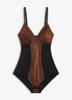 bonprix Bodies|Shapewear^Medium Shape Body aus glitzerndem Material schwarz/metallic kupfer