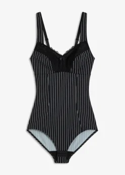 bonprix Wäsche·Bodies|Wäsche·Shapewear^Medium Shape Body ohne Bügel schwarz/wollweiß gestreift