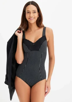 bonprix Wäsche·Bodies|Wäsche·Shapewear^Medium Shape Body ohne Bügel schwarz/wollweiß gestreift