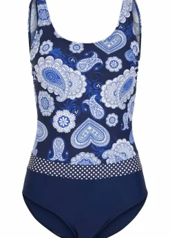 bonprix Nachhaltigere Materialien|Shapewear^Medium Shape-Badeanzug blau/weiß