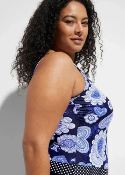 bonprix Nachhaltigere Materialien|Shapewear^Medium Shape-Badeanzug blau/weiß