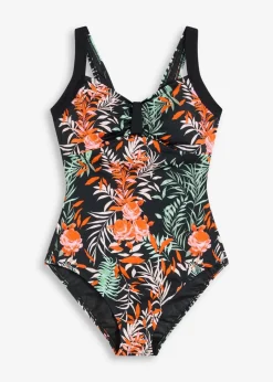 bonprix Nachhaltigere Materialien|Shapewear^Medium Shape-Badeanzug schwarz floral