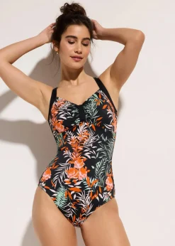 bonprix Nachhaltigere Materialien|Shapewear^Medium Shape-Badeanzug schwarz floral