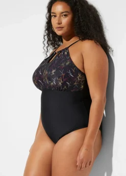 bonprix Nachhaltigere Materialien|Shapewear^Medium Shape-Badeanzug schwarz floral