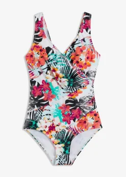bonprix Nachhaltigere Materialien|Shapewear^Medium Shape-Badeanzug in Wickeloptik weiß floral