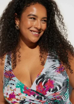 bonprix Nachhaltigere Materialien|Shapewear^Medium Shape-Badeanzug in Wickeloptik weiß floral