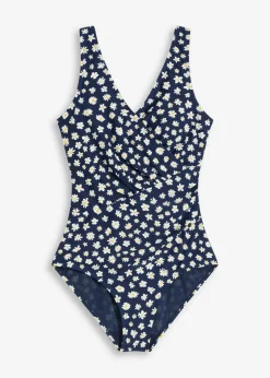 bonprix Nachhaltigere Materialien|Shapewear^Medium Shape-Badeanzug in Wickel-Optik dunkelblau floral