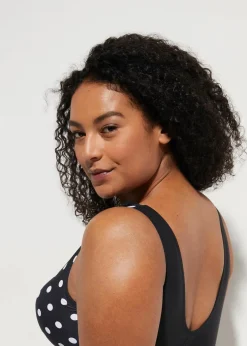 bonprix Nachhaltigere Materialien|Shapewear^Medium Shape-Badeanzug mit Raffung schwarz/weiss gepunktet