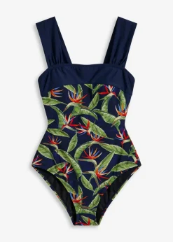 bonprix Nachhaltigere Materialien|Shapewear^Medium Shape-Badeanzug mit breiten Trägern dunkelblau floral