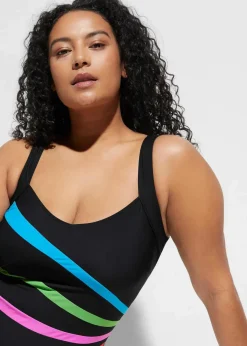 bonprix Nachhaltigere Materialien|Bademode·Badeanzüge^Medium Shape-Badeanzug mit Einsätzen schwarz/bunt gestreift