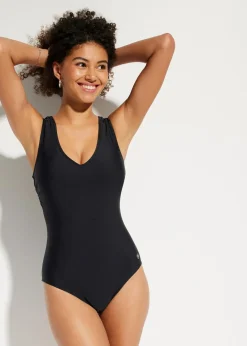 bonprix Nachhaltigere Materialien|Sport Bademode^Medium Shape-Badeanzug mit V-Ausschnitt schwarz