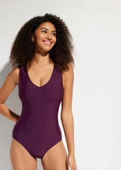 bonprix Nachhaltigere Materialien|Bademode·Badeanzüge^Medium Shape-Badeanzug mit V-Ausschnitt holunderbeere