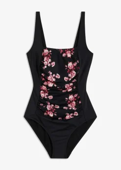 bonprix Nachhaltigere Materialien|Shapewear^Medium Shape-Badeanzug mit eckigem Ausschnitt schwarz floral