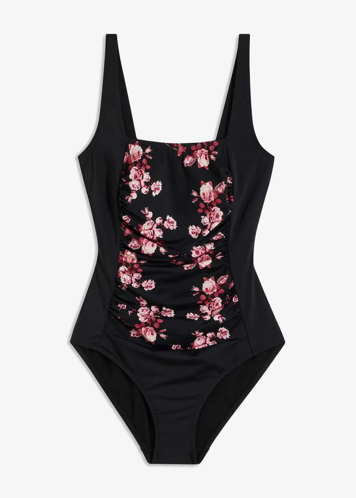 bonprix Nachhaltigere Materialien|Shapewear^Medium Shape-Badeanzug mit eckigem Ausschnitt schwarz floral