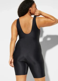 bonprix Nachhaltigere Materialien|Shapewear^Medium Shape-Badeanzug mit Bein schwarz / bunt gestreift