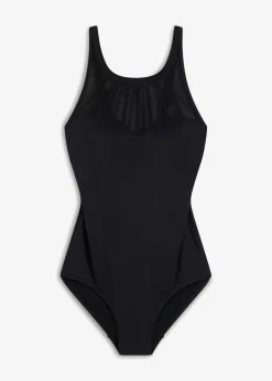 bonprix Nachhaltigere Materialien|Shapewear^Medium Shape-Badeanzug mit transparentem Mesh schwarz