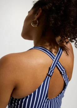 bonprix Bademode·Badeanzüge|Bademode·Shapewear^Medium Shape-Badeanzug mit tiefem Ausschnitt mitternachtsblau/weiß gestreift