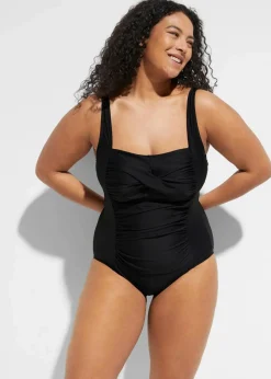 bonprix Nachhaltigere Materialien|Shapewear^Medium Shape-Badeanzug mit Wickeloptik schwarz