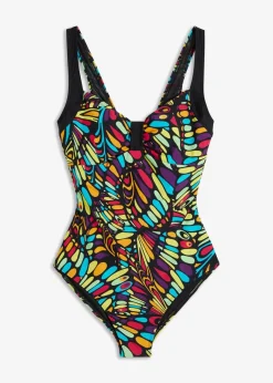 bonprix Nachhaltigere Materialien|Shapewear^Medium Shape-Badeanzug rundum bedruckt schwarz graphisch